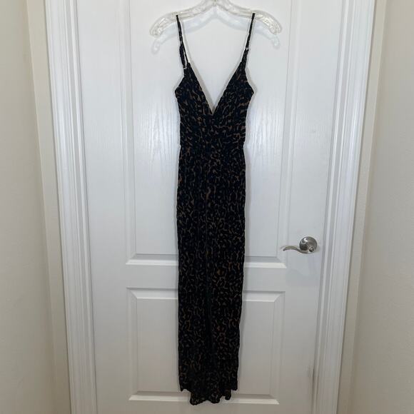 Revolve Blu Moon Velvet Burnout Dress Leopard Print Black Brown Wrap Maxi S - Picture 1 of 5